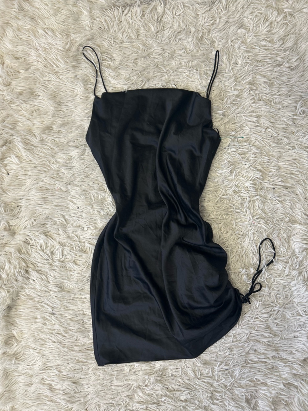 Topshop Black Ruched Satin Cowl Slip Mini Dress - Picture 2 of 11
